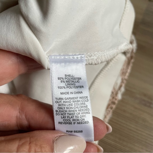 Express NEW sequined mini skirt Champagne Cream Side zip Lace Overlay Size 10 - Picture 7 of 11